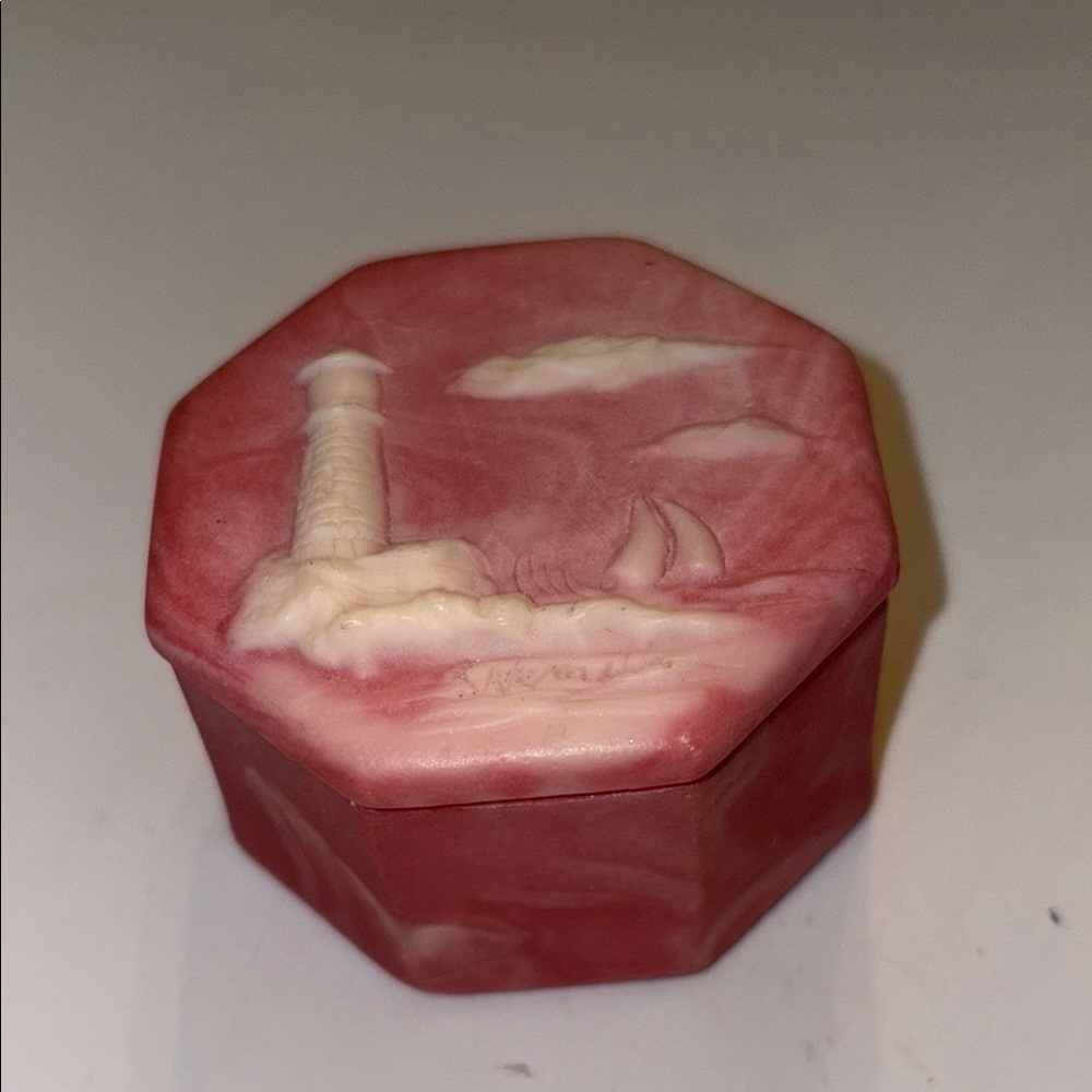 Design gifts international Octagonal Red and Cream soap stone Trinket Box